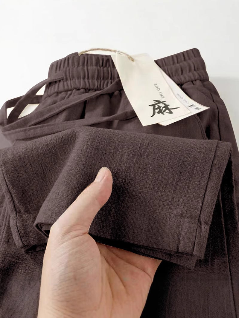 سروال لينين للرجال 2025 صيفي رقيق من القطن واللينين، سروال راميه قماش غير رسمي، سروال فضفاض مستقيم طويل - Image 4